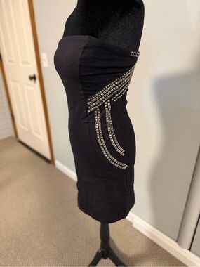GUESS Black Strapless Rhinestone Embellished Bodycon Mini Dress Size
